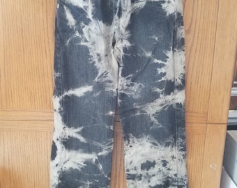 Youth Up-cycled Wrangler hand bleached black/grey dyed Jeans size 12 slim