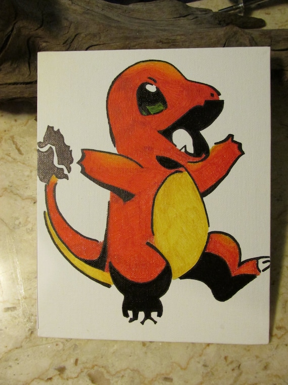 Dibujo de Charmander Pokemon marcador permanente sobre lienzo - Etsy España