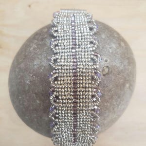 Silver & lavender double ruffle loom beaded bracelet - One of a Kind