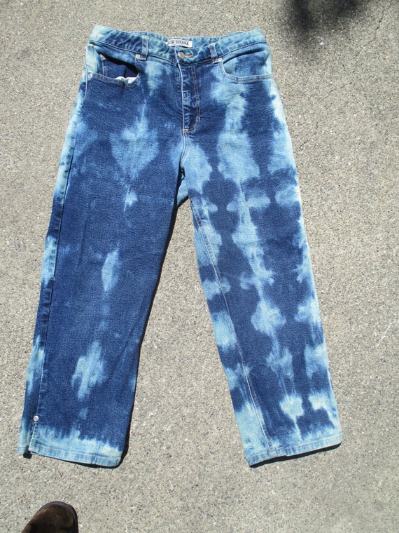 Ladies High Sierra Bleach-dyed Up-cycled Cropped Capri Jeans Size 10 -   Canada
