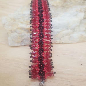 Viola black and red loom beaded bracelet - One of a Kind