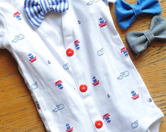 Baby boy nautical preppy bowtie cardigan bodysuit. Boats and anchor newborn clothing ... baby boy babyshower gift.