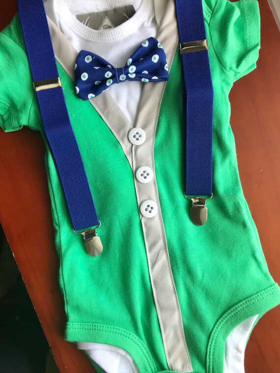 Baby Preppy Outfit Infant Clothing Bowtie Onesie Royal