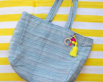 Large beach tote personalized / bridesmaid beach bag with custom tassel keychain / oversized weekend bag