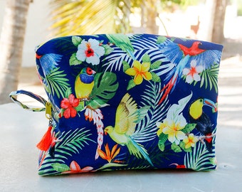 Tropical makeup bag / personalized bridesmaid cosmetic bag with toucan print / mexico destination wedding