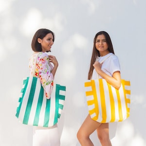 Extra large striped beach bag / canvas summer bag / XL canvas shopper tote