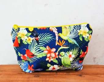 Personalized zipper pouch with toucan print / makeup travel bag / Mexico destination wedding / bridesmaid clutch bags