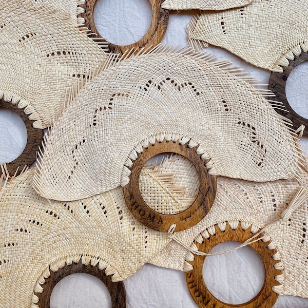 Éventails pour mariage personnalisés / Éventails en bois et feuilles de palmier / Faveurs de fête de mariage sur la plage mexicaine / Cadeaux personnalisés avec logo