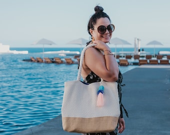 Woven beach bag / personalized bridesmaid tote bags / boho beach bag / mexican shoulder bag
