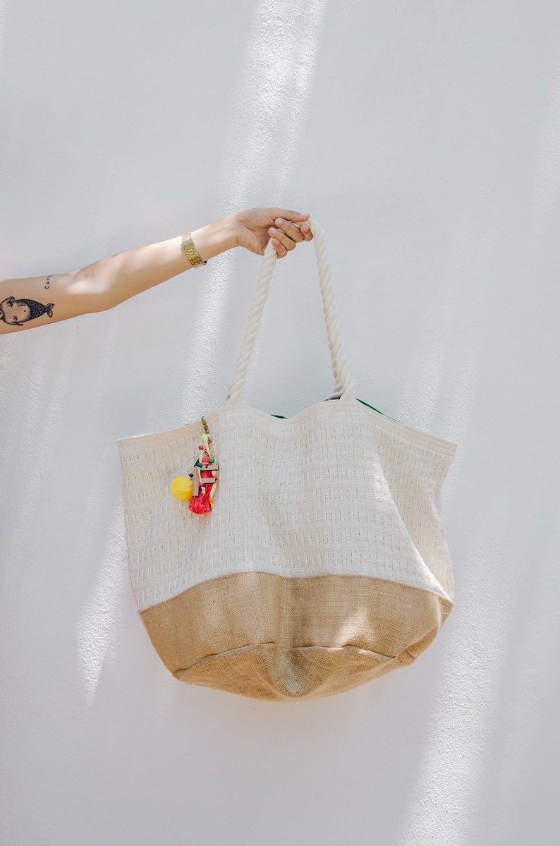 Customized beach bag / Mexican pom pom beach tote / bachelorette beach bags / large canvas beach bag image 3