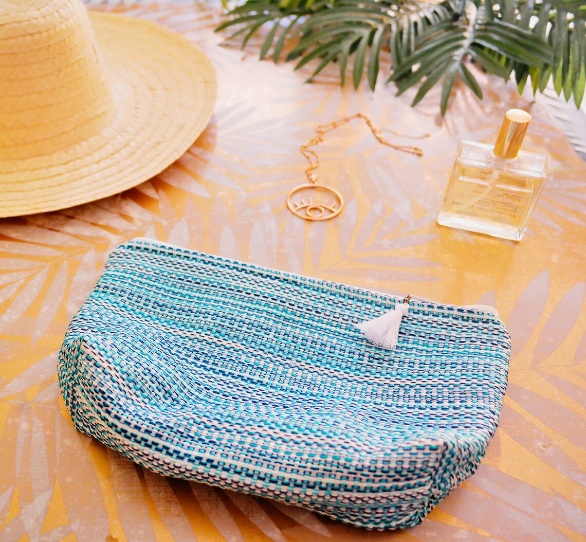 Beach Clutch With Tassel / Carry All Pouch / Pochette Blue / Etsy