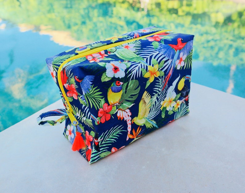 Tropical makeup bag / personalized bridesmaid cosmetic bag with toucan print / mexico destination wedding image 2