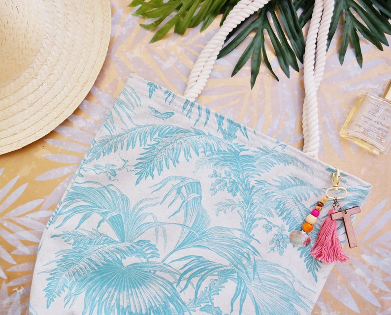Personalized beach bag / palm tree print / bridesmaid beach bag / Mexico destination wedding welcome bags image 1