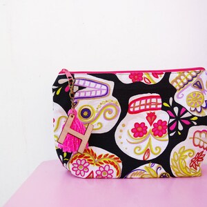 Skull makeup bag / Day of the Dead sugar skulls / cosmetic bag personalized / Mexican bachelorette party image 2