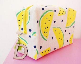 Big cosmetic bag in cute watermelon print / tropical makeup bag / custom toiletry bag / tassel pouch