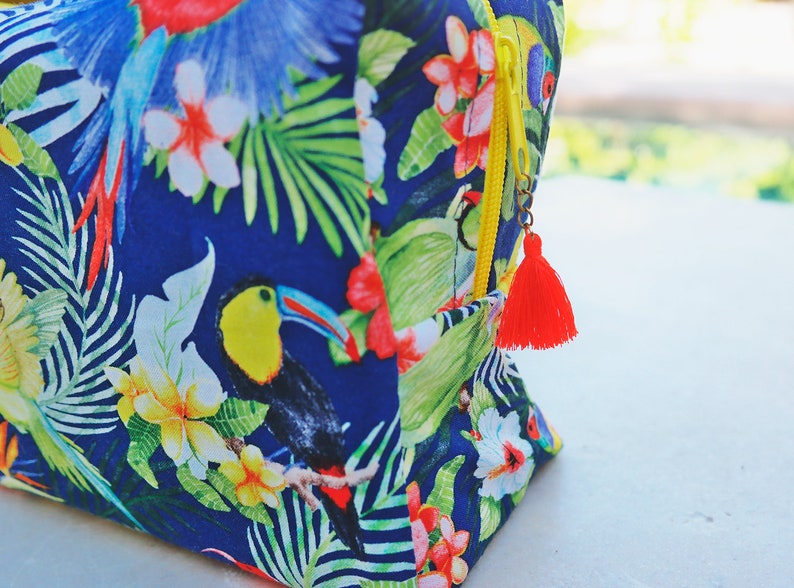 Tropical makeup bag / personalized bridesmaid cosmetic bag with toucan print / mexico destination wedding image 3