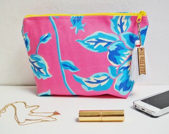 Pink floral clutch / custom clutches for bridesmaids / cozumel destination wedding / zippered jewelry pouch