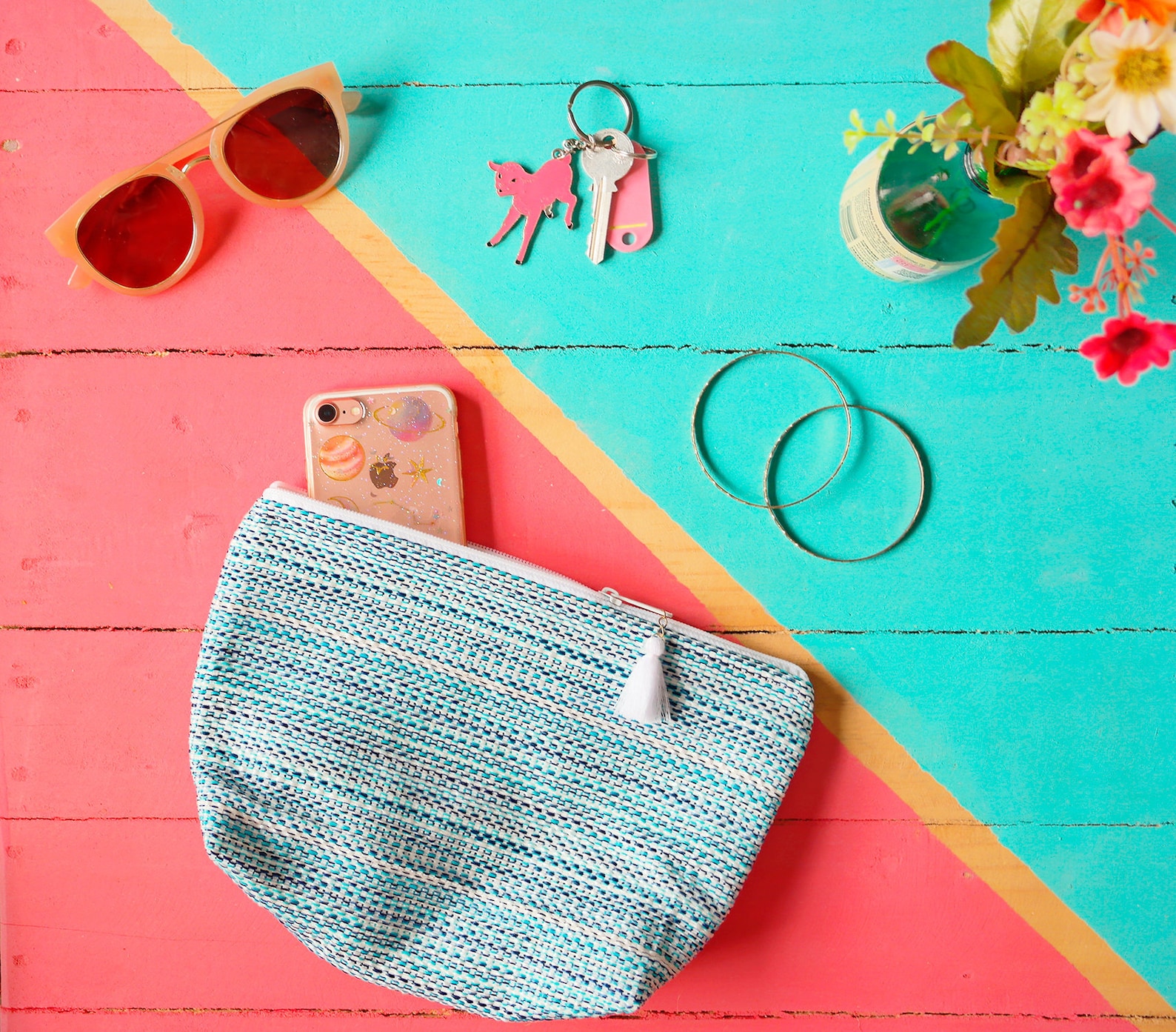 Beach Clutch With Tassel / Carry All Pouch / Pochette Blue / Etsy