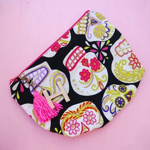 Skull makeup bag / Day of the Dead sugar skulls / cosmetic bag personalized / Mexican bachelorette party image 1