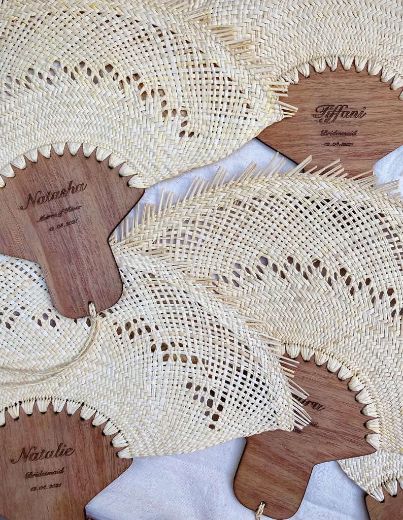 Woven fans / wedding hand fans personalized / bridesmaid gift unique / beach themed favors image 2