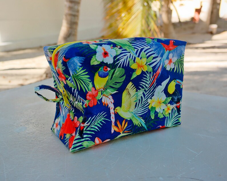 Tropical makeup bag / personalized bridesmaid cosmetic bag with toucan print / mexico destination wedding image 5