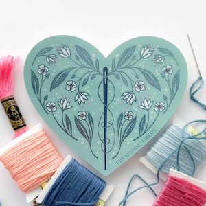 Floral Needle & Thread Vinyl Sticker, Pixie Glitter Craft Decal