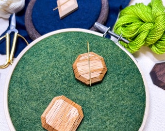 Geometric Wood Needle Minder: Magnetic Pin Cushion