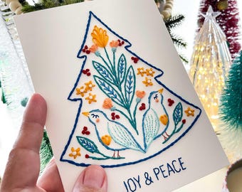 Stitch Your Own Christmas Cards | &quot;Joy & Peace&quot; 3D Tree Paper Embroidery Pattern PDF