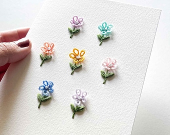 DIY 3D Hand Embroidered Flower Pattern for Paper Embroidery Card, PDF Embroidery on Paper Pattern for Mother&#39;s Day, Birthday, Thank You.