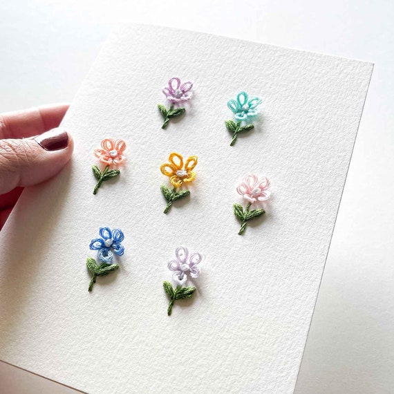 DIY 3D 手刺繍花柄、紙刺繍カード用、母の日、誕生日、感謝の気持ちを