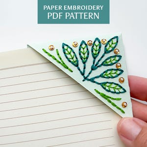 Flora Paper Embroidery Corner Lesezeichen PDF Pattern, Flora Design PDF Pattern, Paper Craft