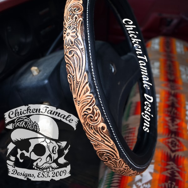 Custom Tooled Leather Steering Wheel Cover Etsy