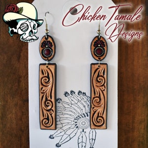 READY TO SHIP* Leather tooled dangle earrings