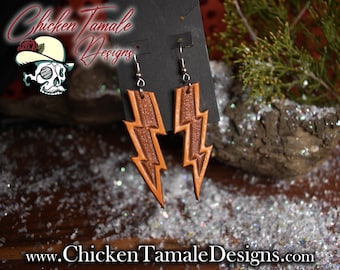 Ready to ship - Leather tooled dangle earrings