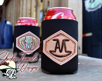 Custom brand leather patch can cooler