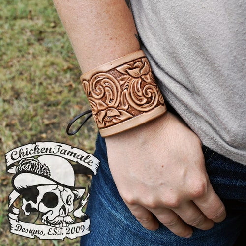 Custom Tooled Leather Cuff Bracelet Etsy
