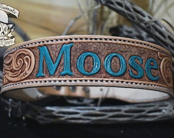Tooled leather dog collar