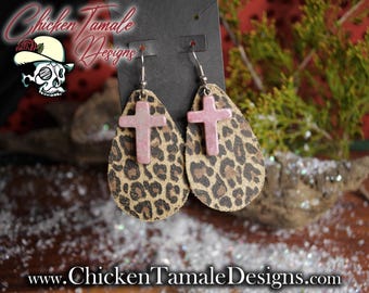 Ready to ship - Leather tooled dangle earrings