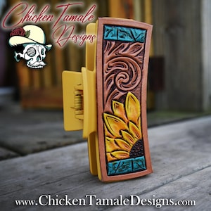 Ready To Ship - 4.1 inch Tooled leather hair claw clip