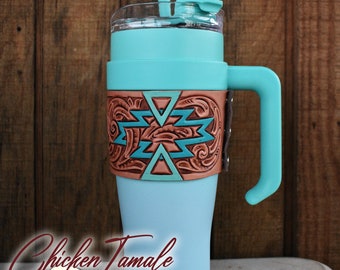 Ready to ship* handmade leather wrap 40 oz Insulated Tumbler cup - 40 oz Cup Sleeve- Leather Tumbler Sleeve