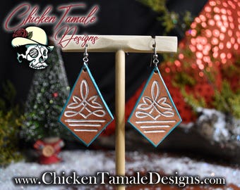 Ready to ship - Leather tooled dangle earrings
