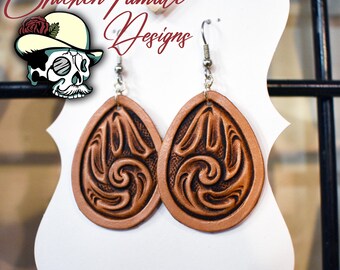 Ready to ship - Leather tooled dangle earrings