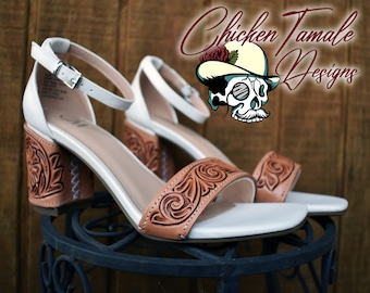 Western heels - tooled wedding heels. Bridal shoes