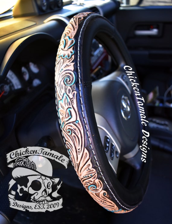 Brown White Sport Steering Wheel Cover, Leather Car Accessories, Custom  Letter Steering Wheel Cover, Anti-slip Steer Wheel Cover 