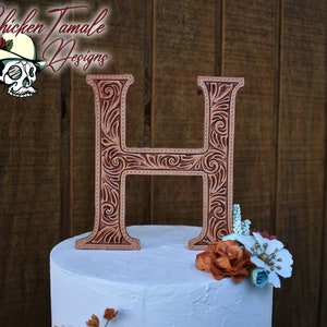 Wedding Cake topper, Hand tooled Letter