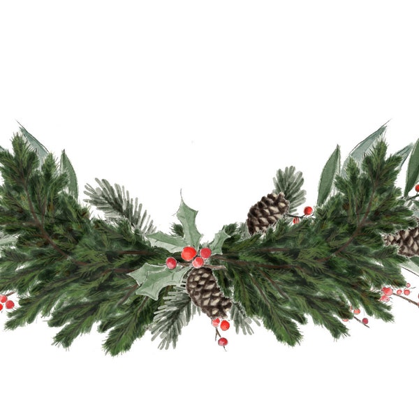 Classic Christmas Watercolor Wreath PNG Clipart