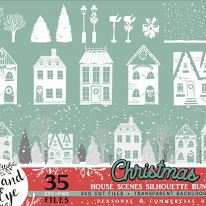 Case di Natale SVG, ClipArt di Winter Wonderland Street, Holiday House Silhouette PNG