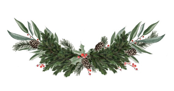 Classic Christmas Watercolor Wreath PNG Clipart