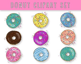 Donut Clipart - Set of 9 + 1 **BONUS** 1 fully Editable Ai Vector File
