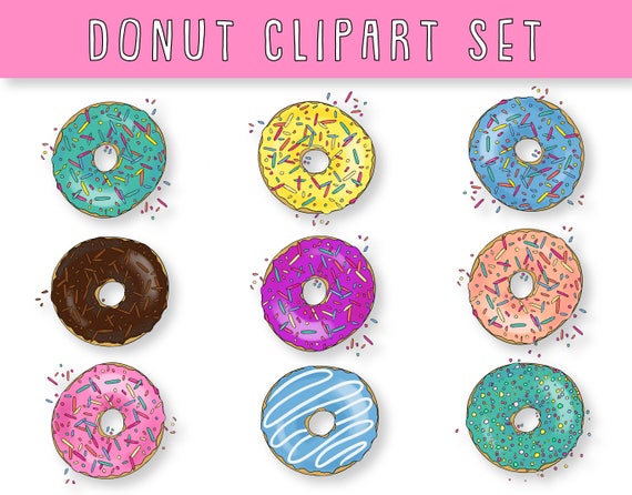 Donut Clipart - Set of 9 + 1 **BONUS** 1 fully Editable Ai Vector File